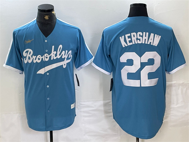 Los Angeles Dodgers #22 Clayton Kershaw Light Blue Throwback Cool Base Stitched Jersey